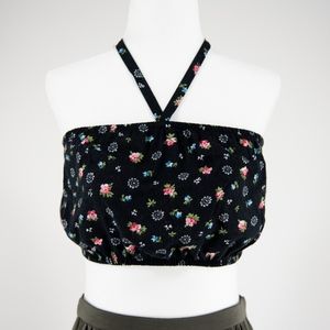 Black / Floral Bandeau Halter Top